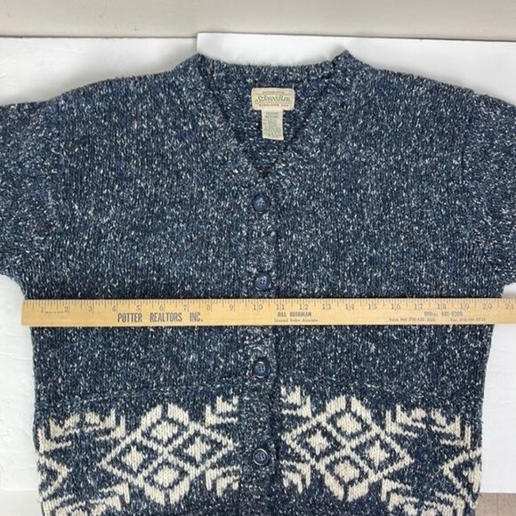Vtg St Johns Bay Women's Medium Blue Southwest Wool Blend Cardigan - Picture 8 of 11